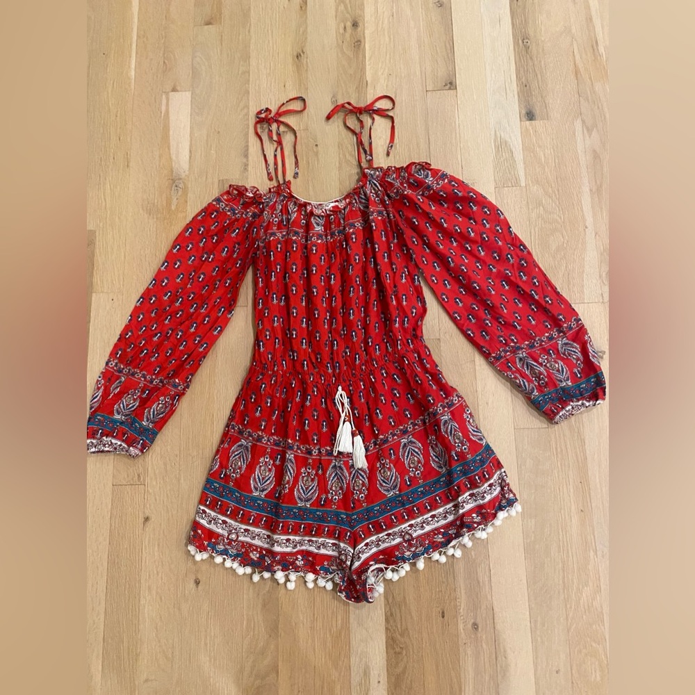 Red boho style Romper